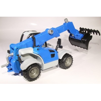 Model Traktor se sběračem - modrý - 1:27