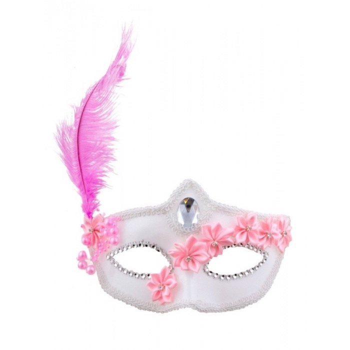 Škraboška maska bílá růžová