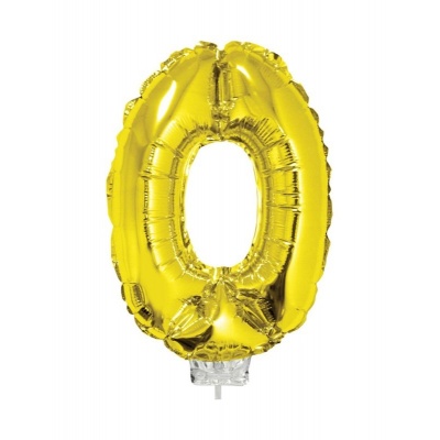 Foliový balónek číslo 0 zlatý 41cm + tyčka