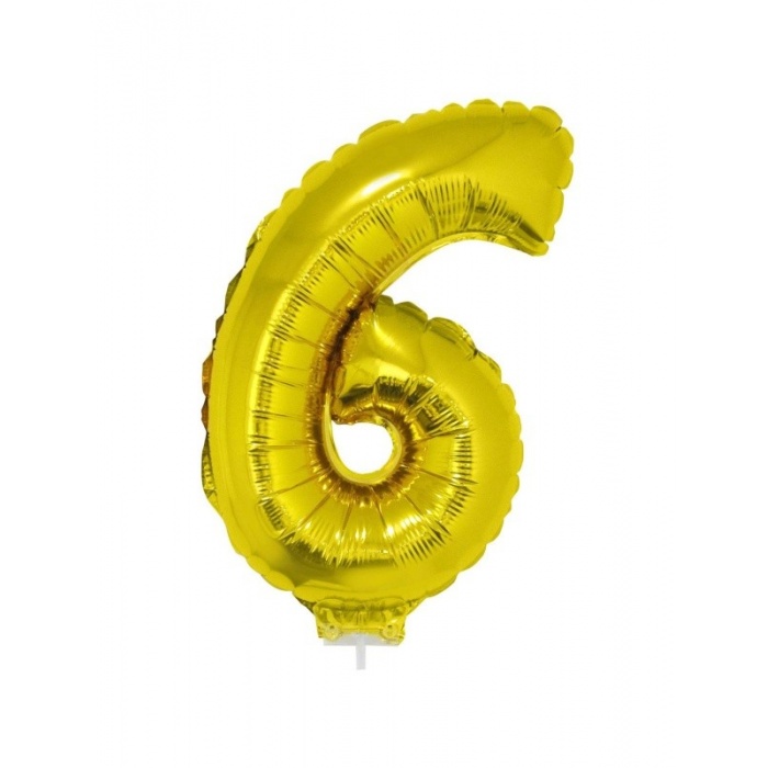 Foliový balónek číslo 6 zlatý 41cm + tyčka