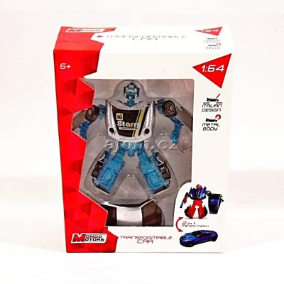 Auto 1:64 - robot transform - stříbrný