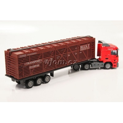 Model nákladního auta Mondo Motors tahač s návěsem klec - 1:65