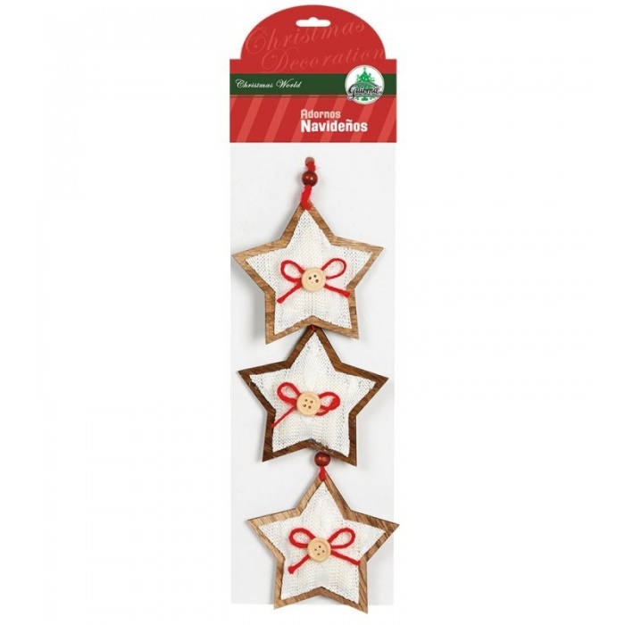 Vánoční ozdoby 3ks dřevěné hvězdičky s knoflíky 9 cm