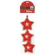 Vánoční ozdoby 3ks dřevěné hvězdičky s knoflíky červené 9 cm