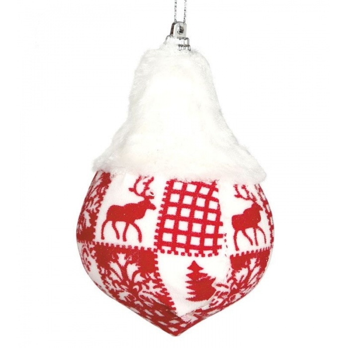 Vánoční ozdoba velká textilní špička červeno bílá 11 cm