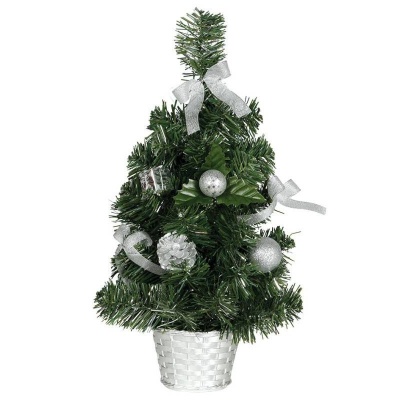 Vánoční dekorace stromeček se stříbrnými ozdobami 30cm