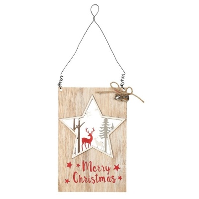 Vánoční dřevěná dekorace hvězda s nápisem 18 x 11 cm