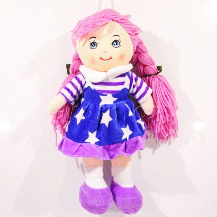 Textilní panenka s copy hvězdičky - modrá 37cm