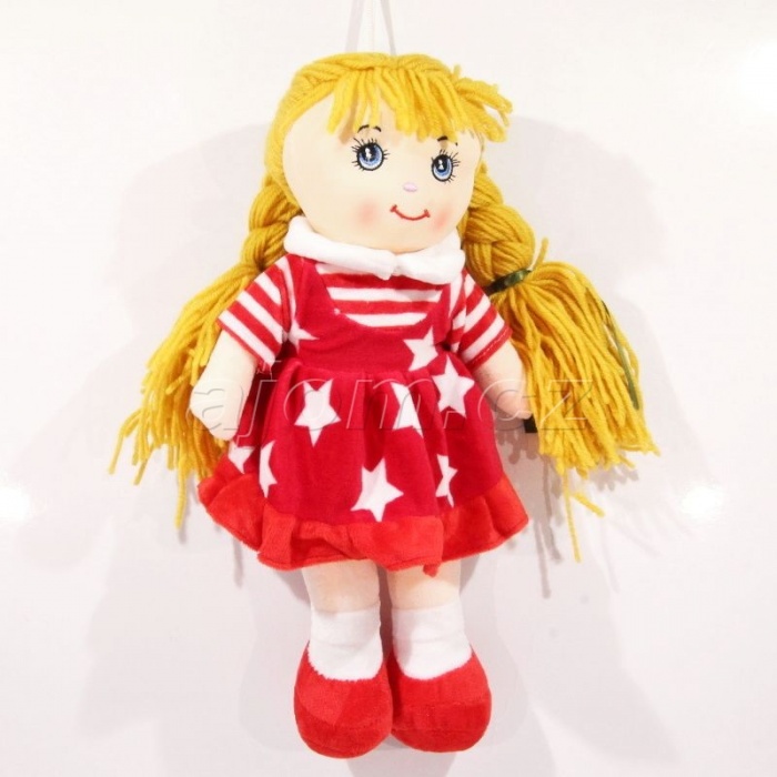 Textilní panenka s copy hvězdičky - červená 37cm