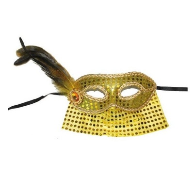 Škraboška maska benátská se závojem - zlatá