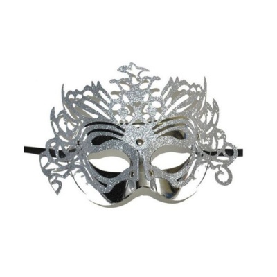 Škraboška maska benátská s korunkou - stříbrná