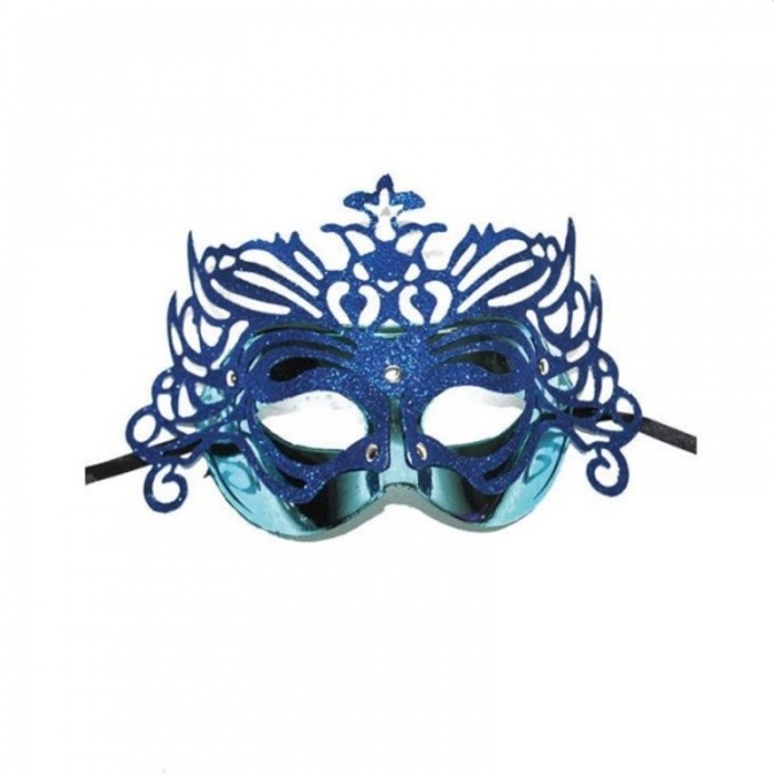 Škraboška maska benátská s korunkou - modrá