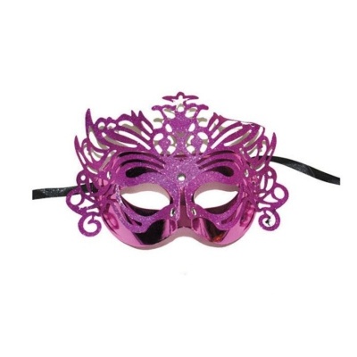 Škraboška maska benátská s korunkou - růžová