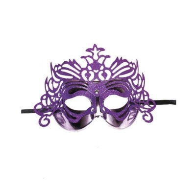 Škraboška maska benátská s korunkou - fialová