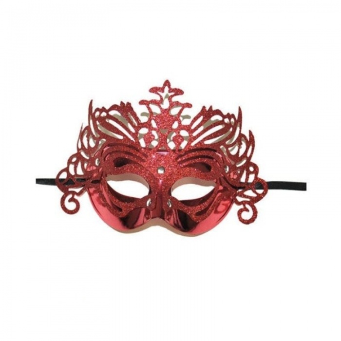 Škraboška maska benátská s korunkou - červená
