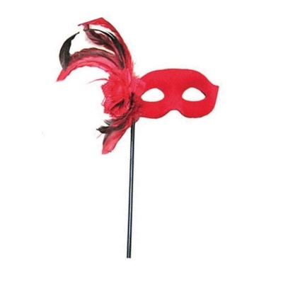 Škraboška maska na tyčce - červená