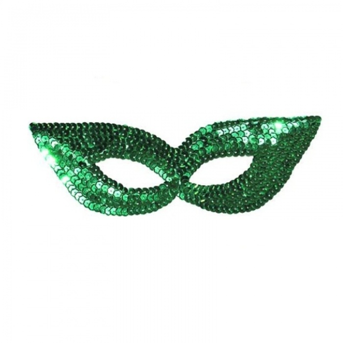 Škraboška maska s flitry - zelená