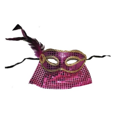 Škraboška maska benátská se závojem - fialová