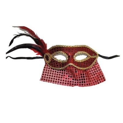 Škraboška maska benátská se závojem - červená