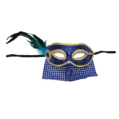 Škraboška maska benátská se závojem - modrá