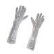 Dlouhé šedé rukavice se stříbrnými flitry 45 cm