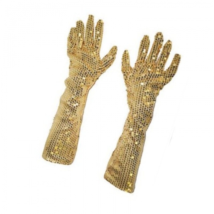 Dlouhé rukavice s flitry - zlaté 45 cm