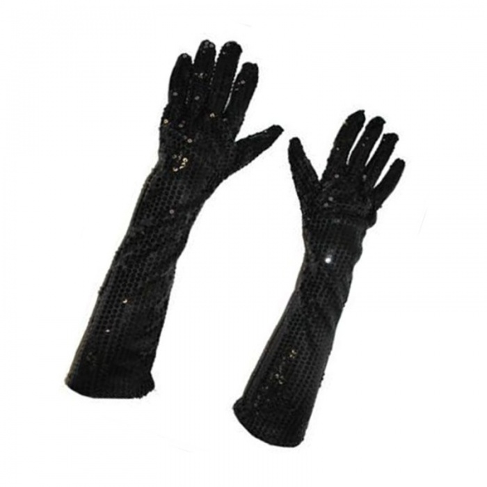 Dlouhé rukavice s flitry - černé 45 cm