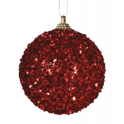 Vánoční ozdoba 3ks koule červené se třpytkami 7cm