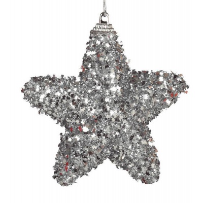Vánoční ozdoba 4ks hvězdy stříbrné se třpytkami 6cm