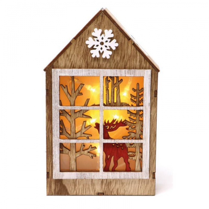 Vánoční dekorace LED svítící dřevěný domeček 20cm