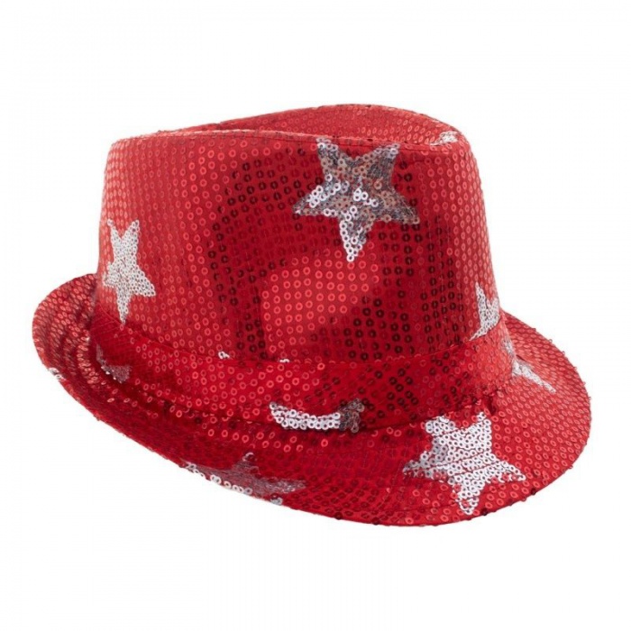 Flitrový klobouk s hvězdami červený