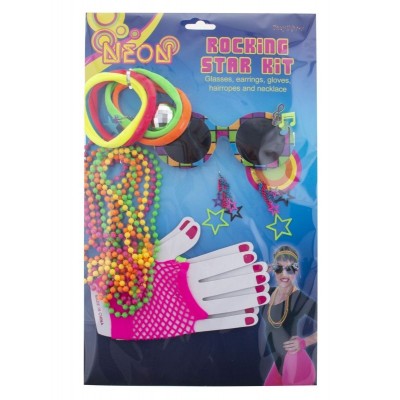 Sada Retro Disco neon brýle, čelenka, rukavice, náušnice a korále
