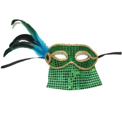 Škraboška maska benátská se závojem - zelená
