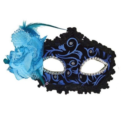 Škraboška benátská maska s růží modrá