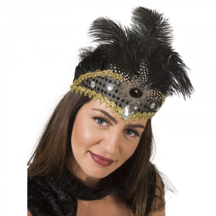 Retro čelenka s černý peřím