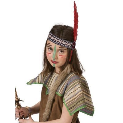Indiánská čelenka s červeným pérem a kožešinkou