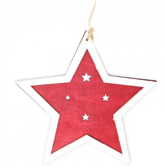 Vánoční ozdoba dřevěná hvězda červená 15 cm