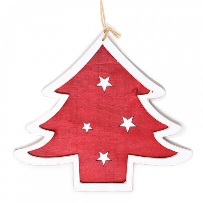 Vánoční ozdoba dřevěný stromeček červený 15 cm