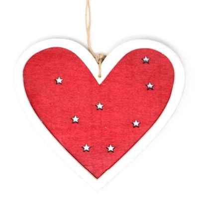 Vánoční ozdoba dřevěné srdce červené 15 cm