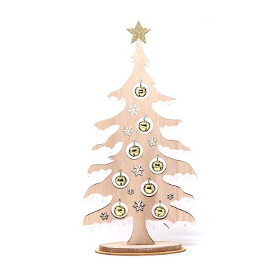 Vánoční dekorace dřevěný stromeček s ozdobami 41cm