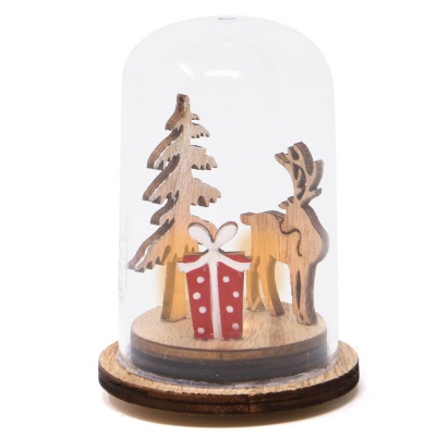 Vánoční dekorace jelen, dárek a stromek s LED světlem 8 cm