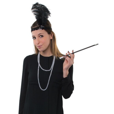 Sada Retro Charleston - čelenka s pérem, špička a šňůra perel