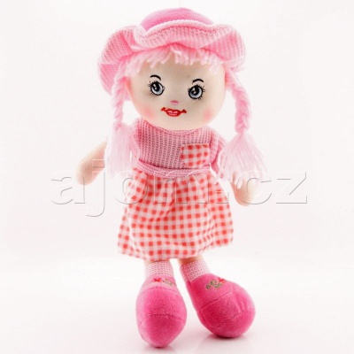 Textilní panenka s kloboukem 47cm růžová