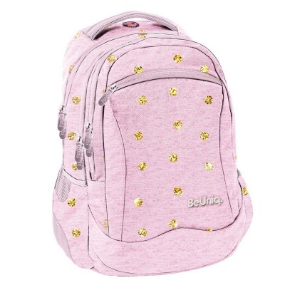 Školní batoh tříkomorový růžový Gold Dots