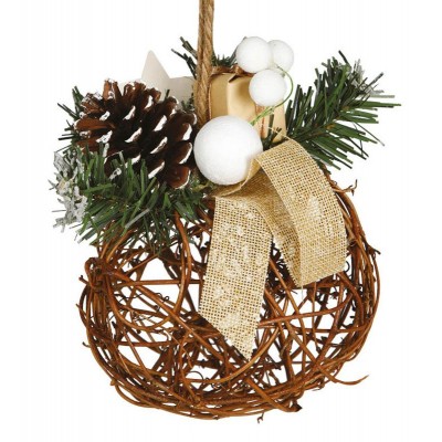 Vánoční dekorace zdobená proutěná koule 16cm