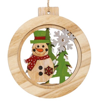 Vánoční dekorace Dřevěný sněhulák 14cm