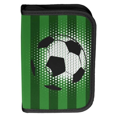 Školní pouzdro penál Fotbal zelený s chlopněmi a vybavením