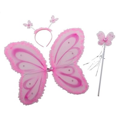 Křídla, čelenka a hůlka s motýlky - růžová