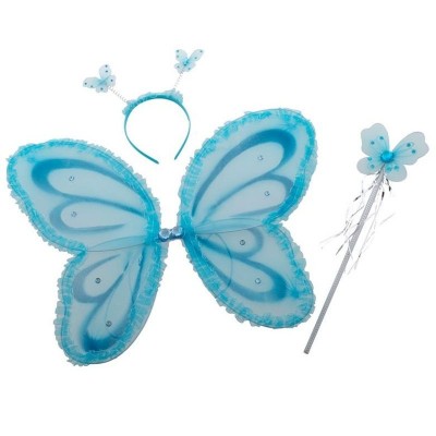 Křídla, čelenka a hůlka s motýlky - modrá
