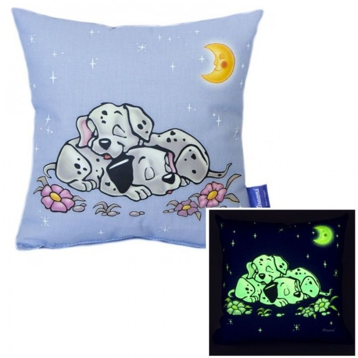 Svítící polštářek modrošedý Pejsci dalmatini